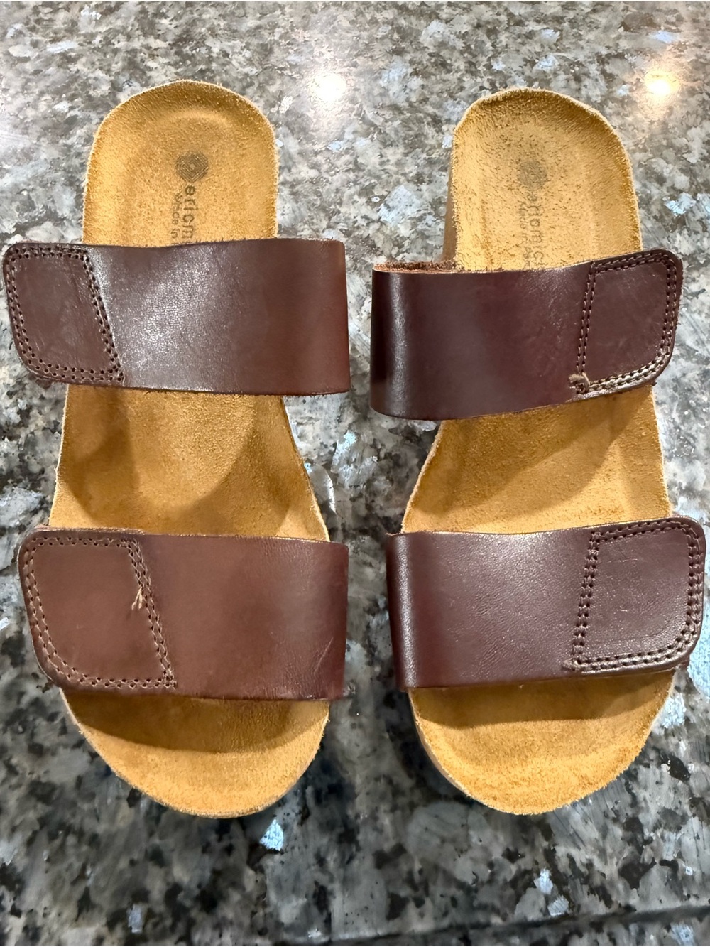 Eric Michael Brown Double-Strap Wedge Slide Sandals
